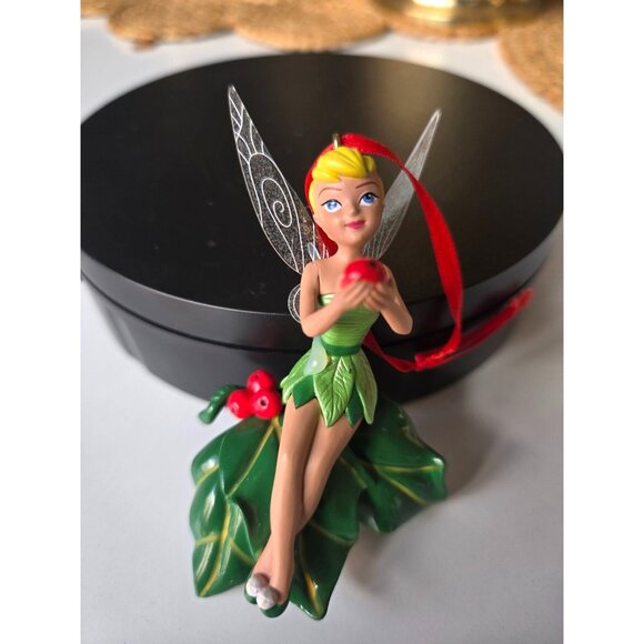 Disney Tinker Bell Ornament With Red Ribbon & Glitter Wings Christmas Tree Decor - Picture 1 of 7